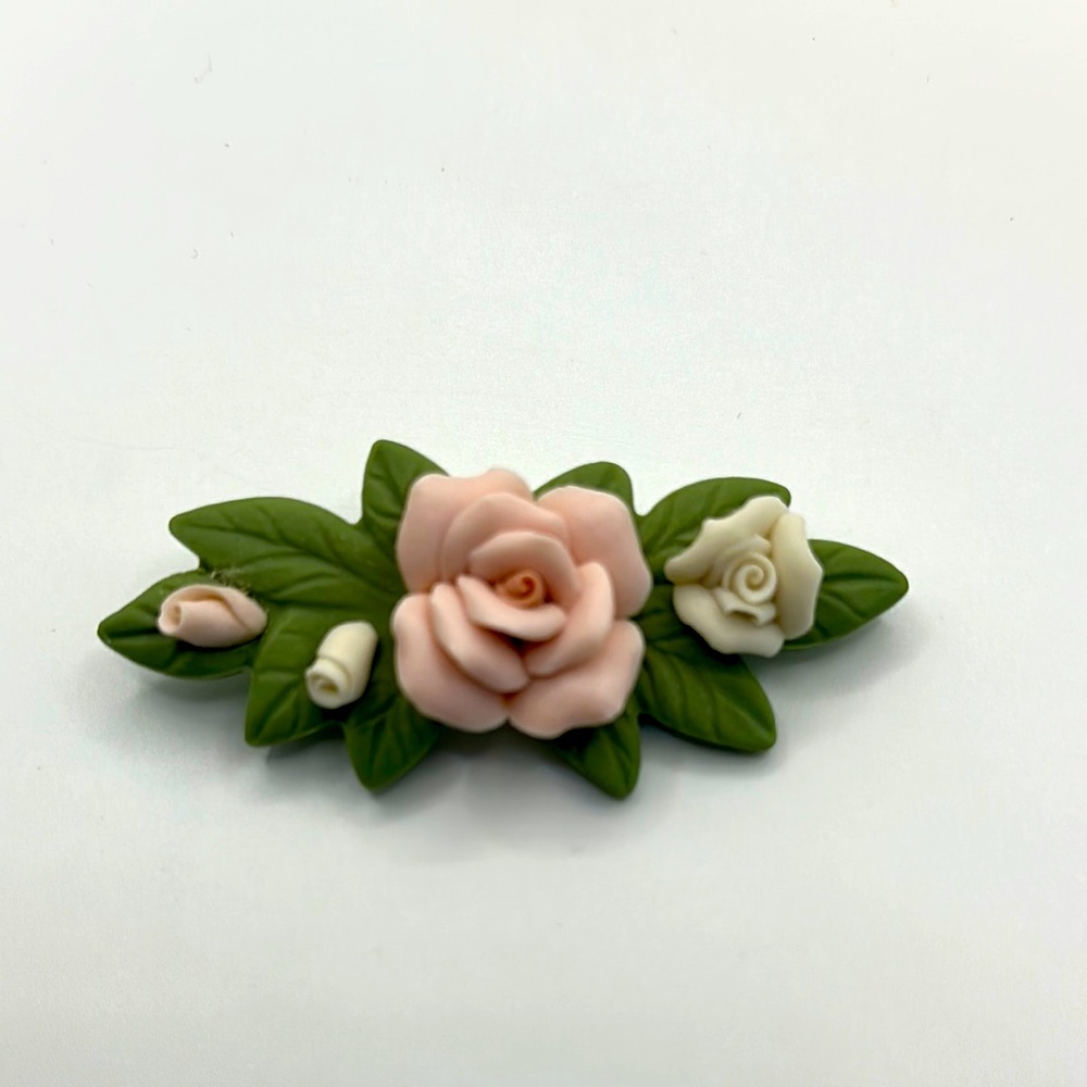 Porcelain Bisque Flower Bar Pin